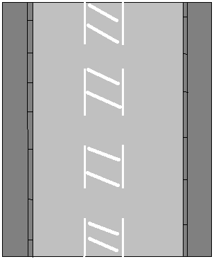 Keep left of the diagonally hatched divider